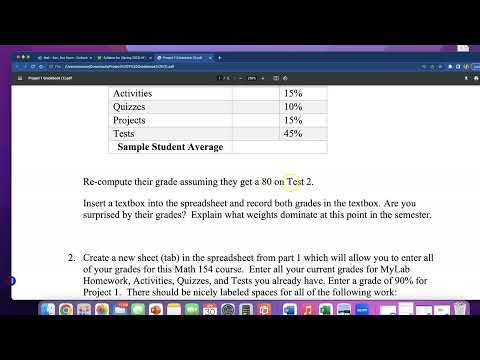 MTH 154 Module 2: Project 1 - Part 1 - Calculating Your Grade Video #1